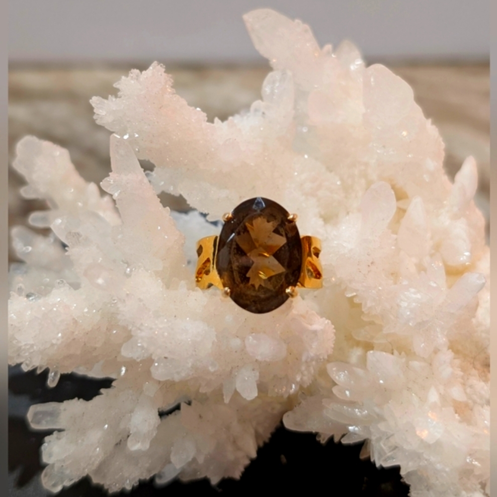 Oval Cut Smokey Quartz Badavici Ring